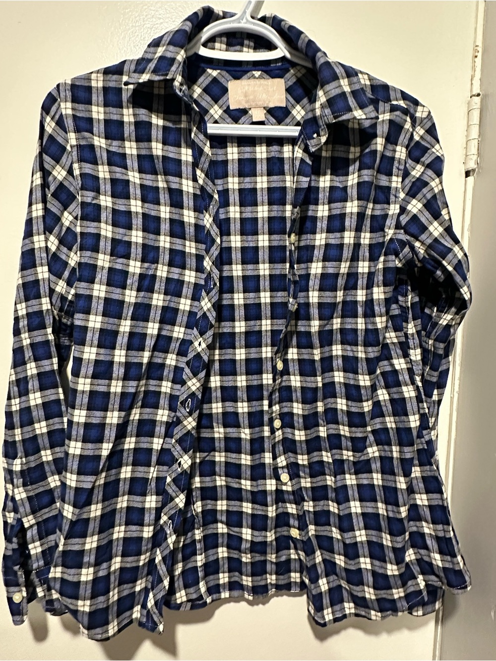Banana Republic Blue and White Plaid Button-Down Shirt women